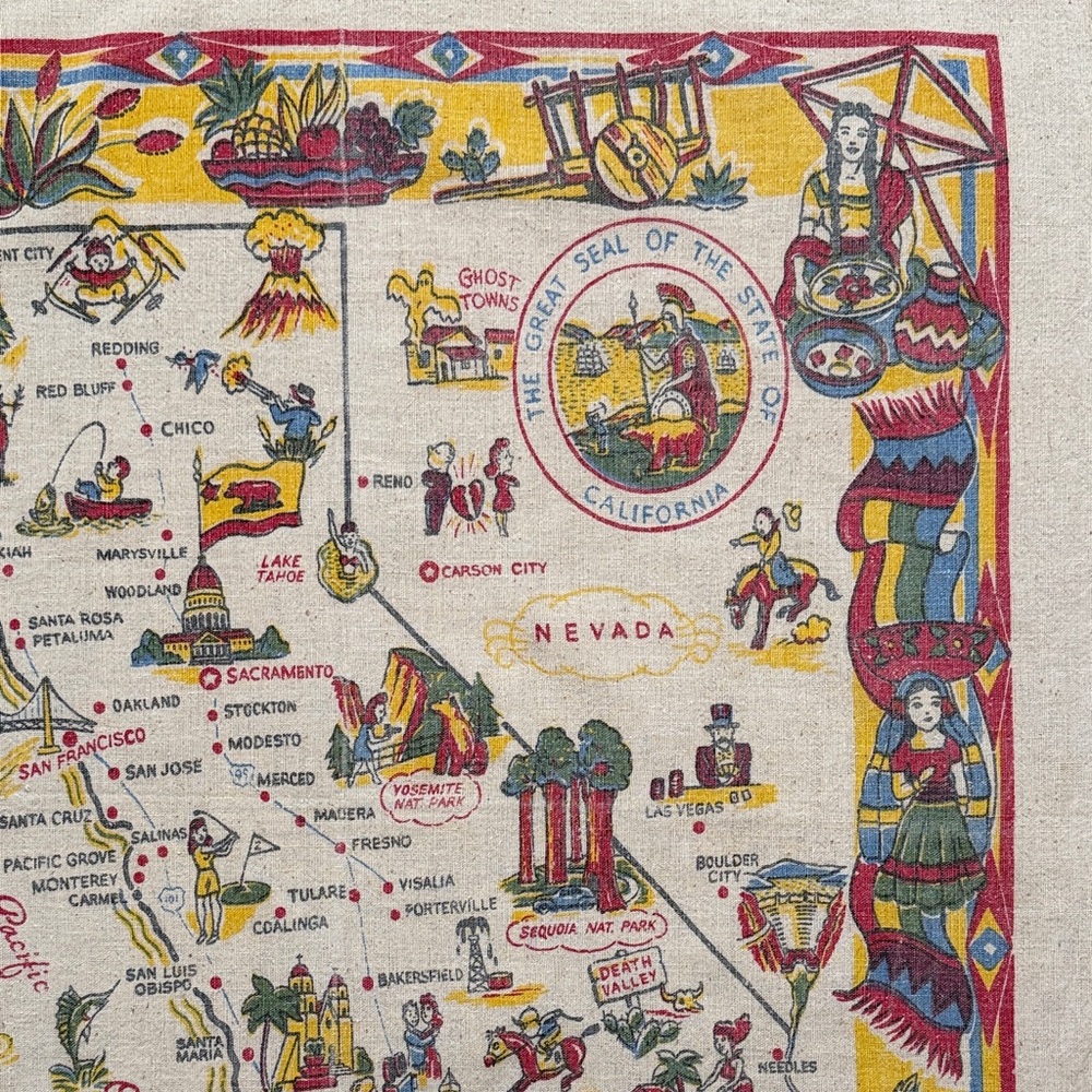 Vintage California Map Linen Tapestry - Picture 3 of 6